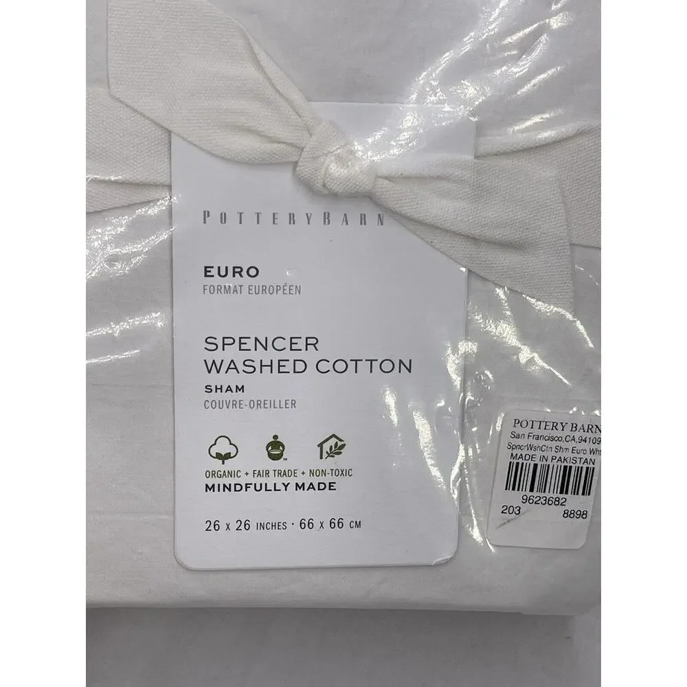 Pottery Barn Spencer Soft Washed Organic Cotton White Euro Pillow Sham New